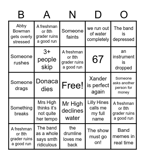 Band Bingo Card