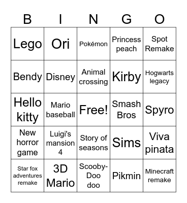 Nintendo Bingo Card