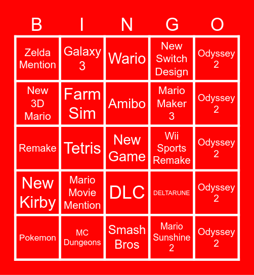 Nintendo Direct Bingo Card