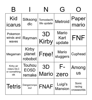 Nintendo direct 9/9 Bingo Card