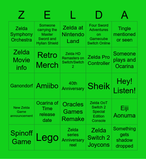 Zelda 40th Direct Bingo Card