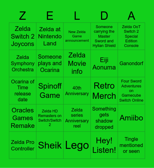 Zelda 40th Direct Bingo Card