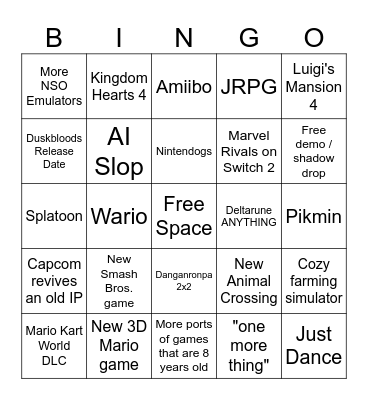 Nintendo Direct September 2026 Bingo Card