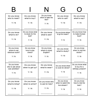 Who / What / When / Where / How ~~ to Bingo Card