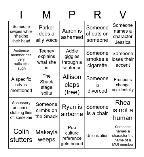 MUI Montage Bingo Card