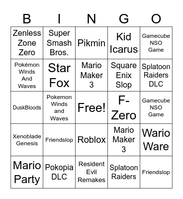 Nintendo Direct 9/9/26 Bingo Card