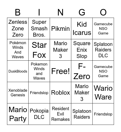 Nintendo Direct 9/9/26 Bingo Card