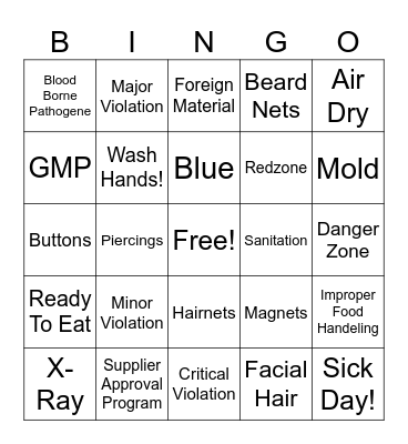 Food Safety!! Bingo Card