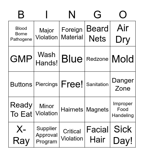 Food Safety!! Bingo Card
