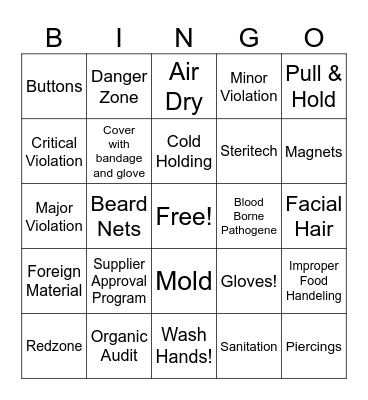 Food Safety!! Bingo Card