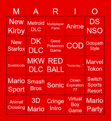 NINTENDO DIRECT 9/9/26 Bingo Card