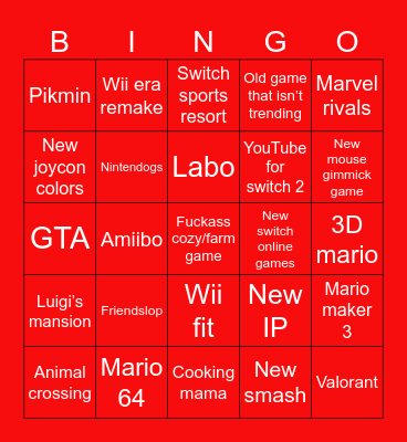 Nintendo direct 9-9-26 Bingo Card