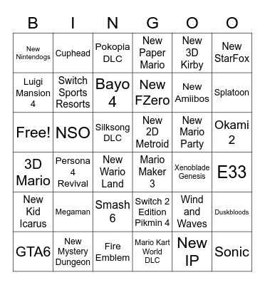 Switch 2 Bingo Card