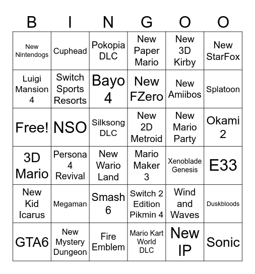 Switch 2 Bingo Card