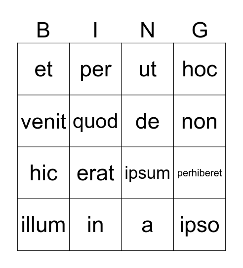 LATIN SQUARE Bingo Card