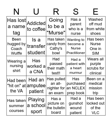 Big Nurse Little Nurse Bingo Card