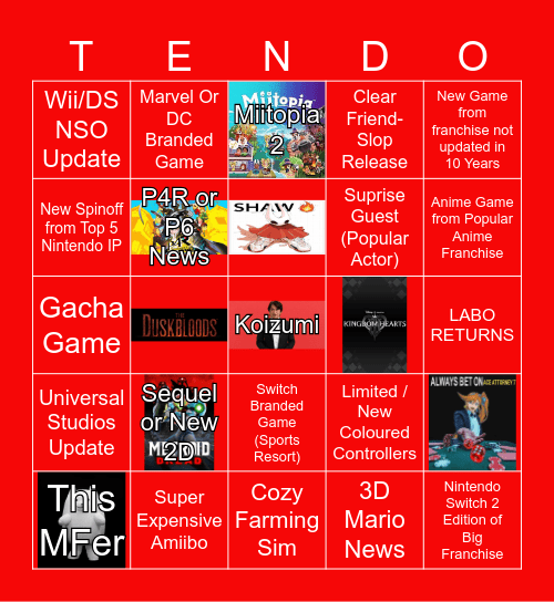NINTENDO DIRECT SEPT 9(/11) Bingo Card