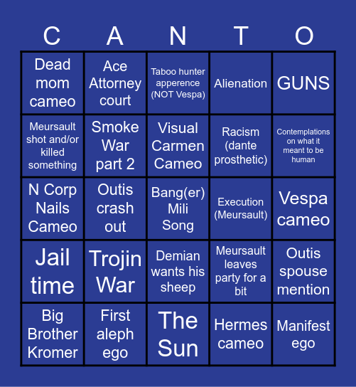 Canto 10 Bingo Card