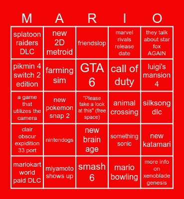 nintendo direct predictions bingo 2026/09/09 Bingo Card