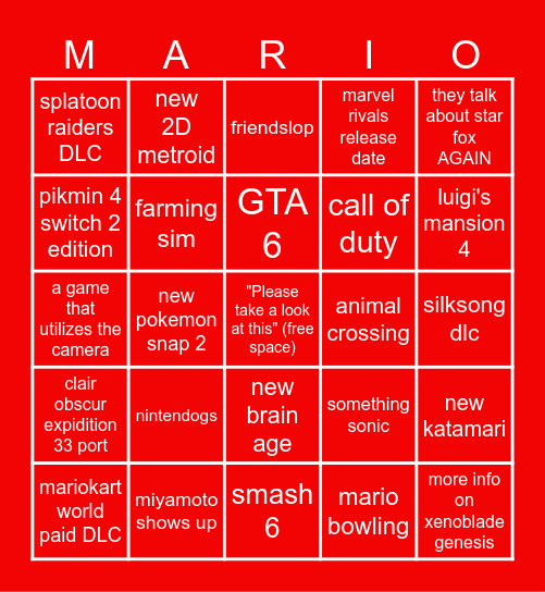 nintendo direct predictions bingo 2026/09/09 Bingo Card