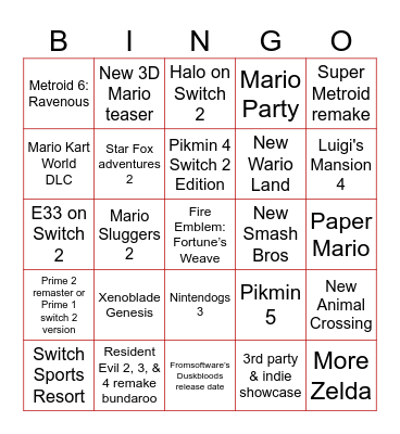 Nintendo Direct Bingo 9/9/2026 Bingo Card