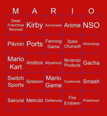 Nintendo Direct 09/09/26 Bingo Card
