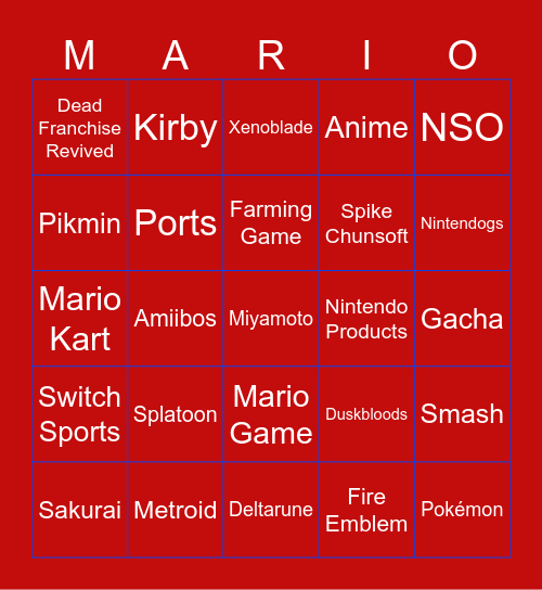 Nintendo Direct 09/09/26 Bingo Card