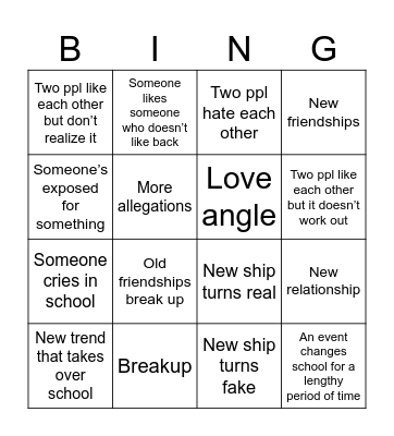 School Drama Bingo Card
