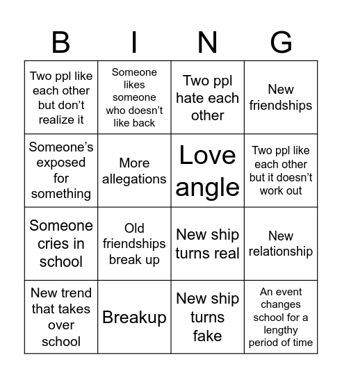 School Drama Bingo Card