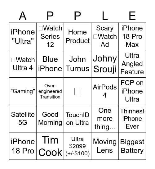  2026 September Event Bingo Card