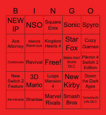 Nintendo Direct Bingo Card