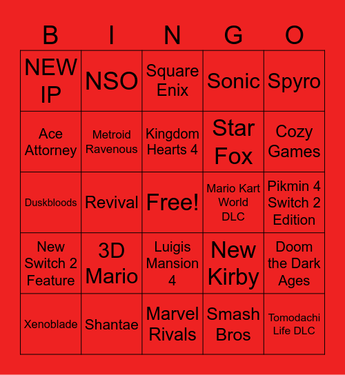 Nintendo Direct Bingo Card