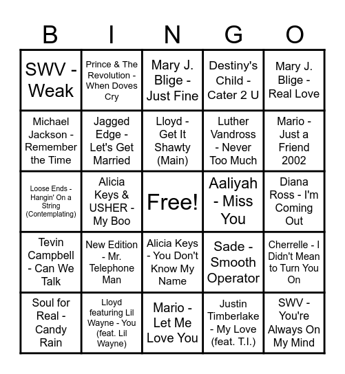 Round 4 - All Time R&B Bingo Card