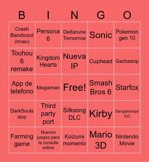 Nintendo Direct bingo Card