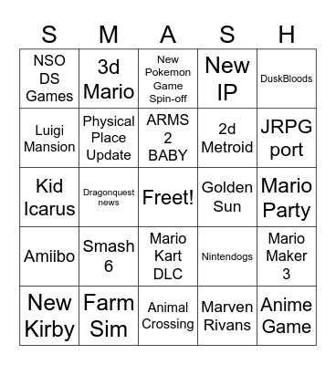 Nintendo Direct 9/9/26 Bingo Card