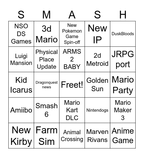 Nintendo Direct 9/9/26 Bingo Card