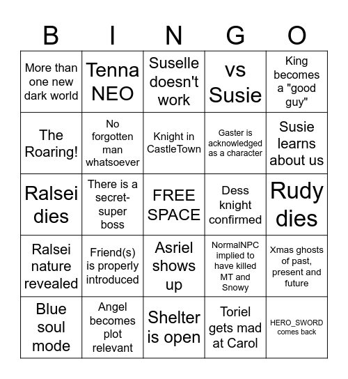 Deltarune chapter 6 bingo Card
