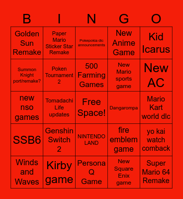 Nintendo Direct 9/9 Bingo Card