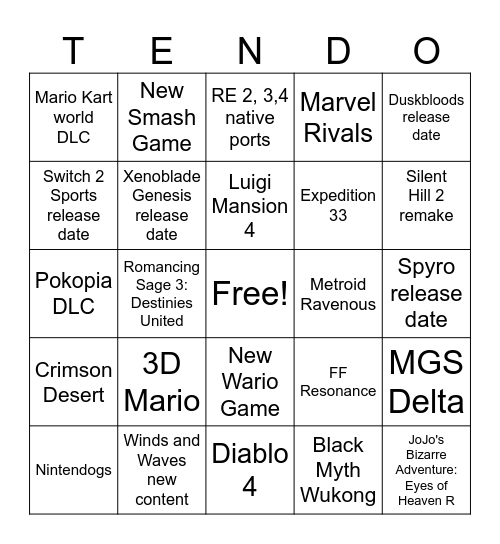 9/9/2026 Direct Matt Bingo Card