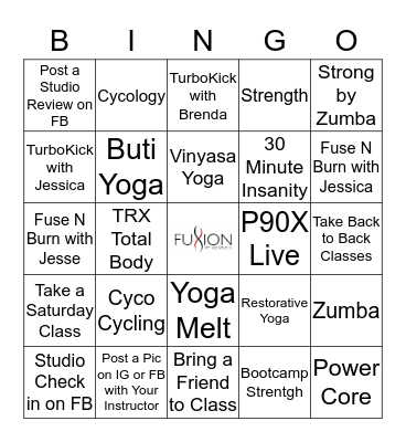 Fusion Fitness Bingo Card Bingo Card