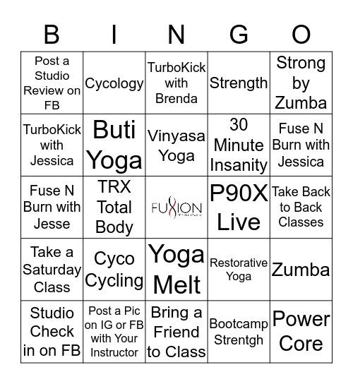 Fusion Fitness Bingo Card Bingo Card