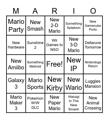 Nintendy Direct 2026 Bingo Card