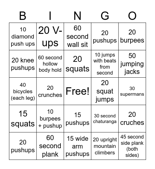 Conditioning Bingo V2 plus Bingo Card