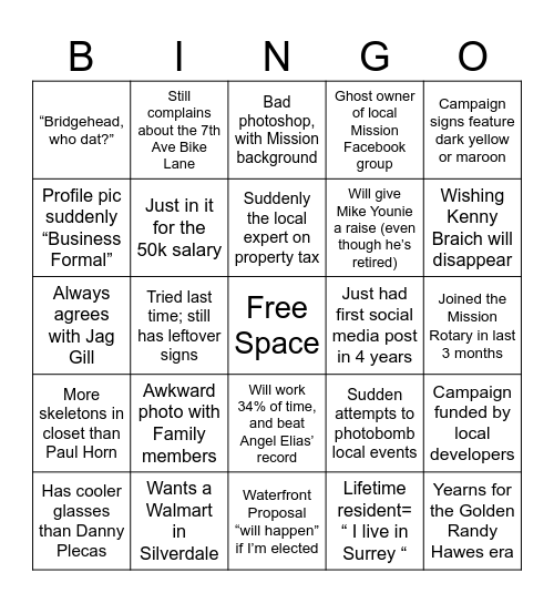 2026 Mission Candidate Bingo Card