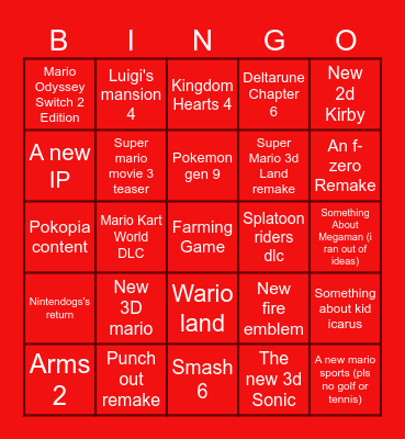 Nintendo direct 2026 q4 Bingo Card