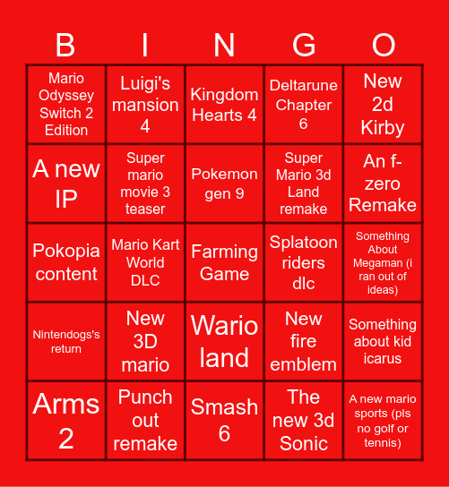Nintendo direct 2026 q4 Bingo Card