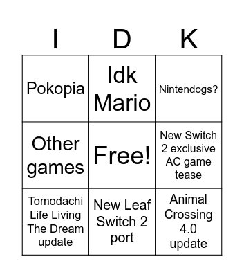 Nintendo Direct 9/9/2026 bingo Card