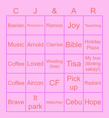 Idk unsa pa ako ibutang haha Bingo Card