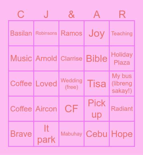 Idk unsa pa ako ibutang haha Bingo Card