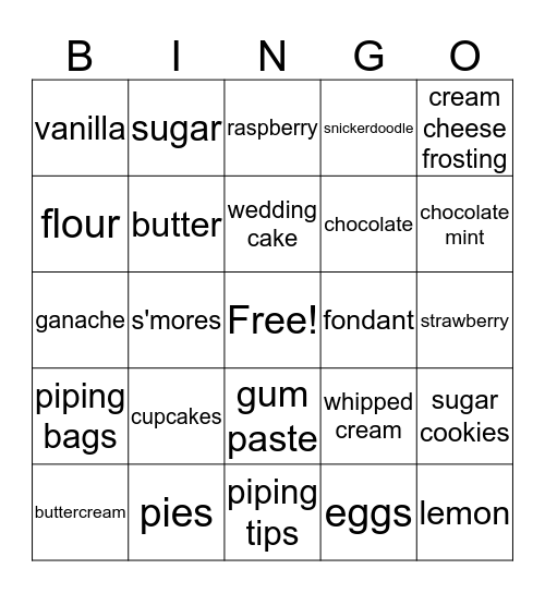 baker's Bingo Card